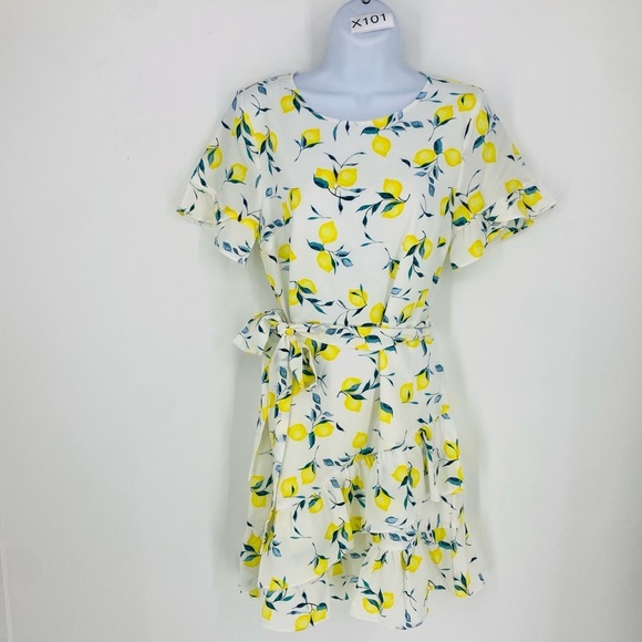 Banana Republic Dresses & Skirts - Banana Republic Lemon Print Frill Fit-and-Flare Ruffle Dress Size 4 Tie Waist